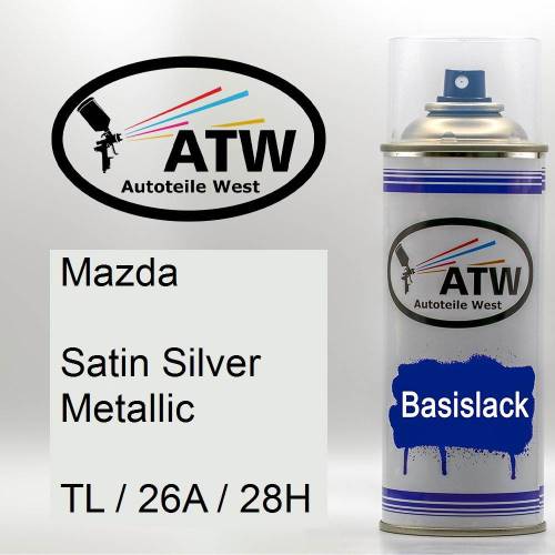 Mazda, Satin Silver Metallic, TL / 26A / 28H: 400ml Sprühdose, von ATW Autoteile West.